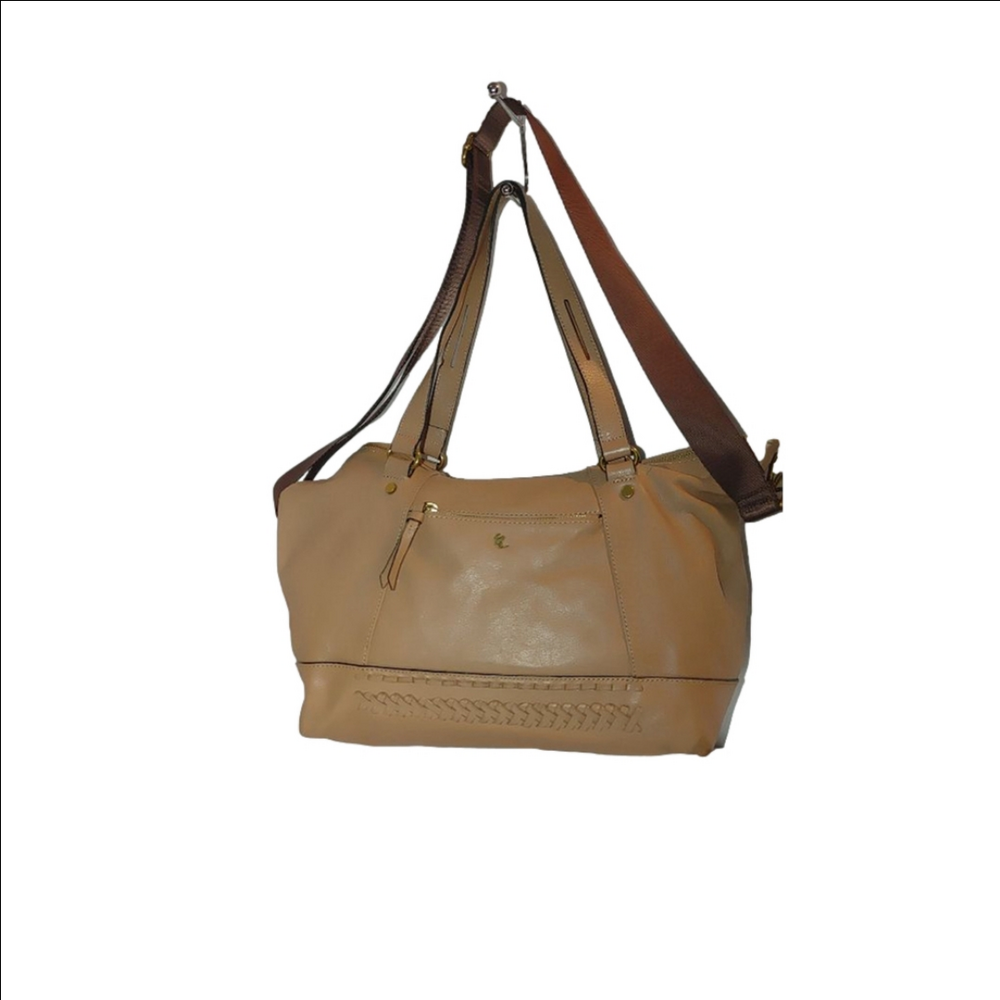 Elliott Lucca Large Caramel Woven Leather Shopper Tote Bag